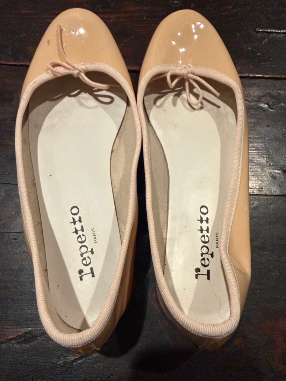 Repetto Nude Patent Leather Ballet Flats with Bow Trim